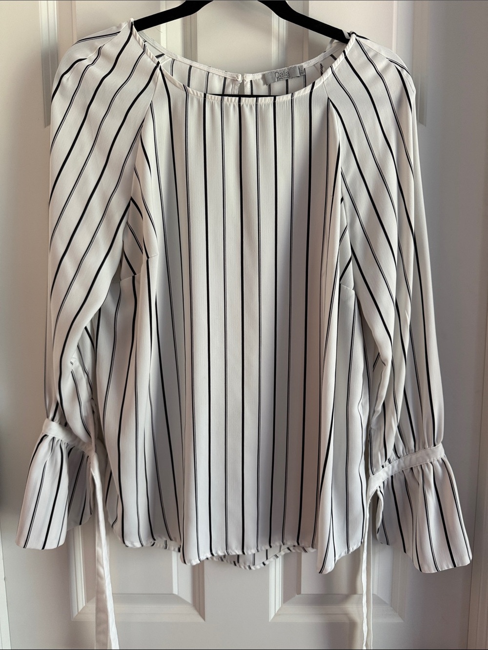 Dalia White Blouse with Black Pinstripes